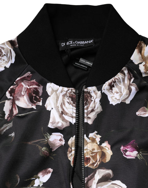 Dolce & Gabbana Black Floral Polyester Full Zip Bomber Jacket Dolce & Gabbana