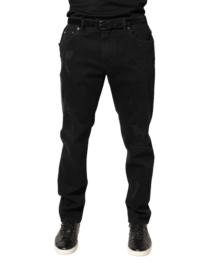 Dolce & Gabbana Black Tattered Skinny Cotton Denim Jeans