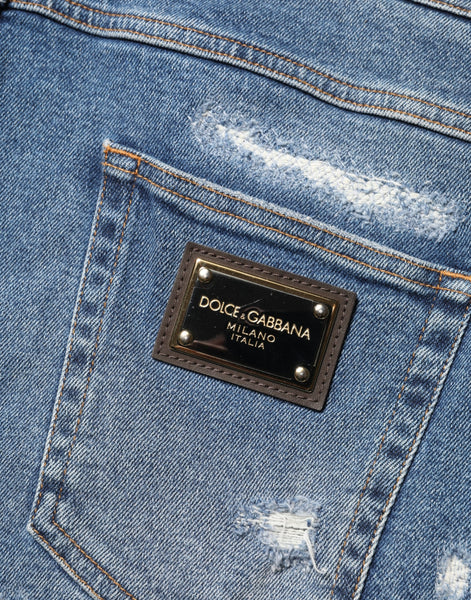 Dolce & Gabbana Blue Cotton Distressed Denim Bermuda Shorts