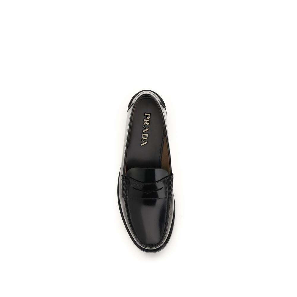Prada Black Calf Leather Bos Taurus Slip-On Loafers Prada