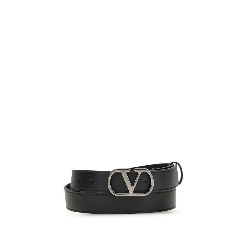 Valentino Garavani Black Calf Leather Bos Taurus Regular Belt Valentino Garavani