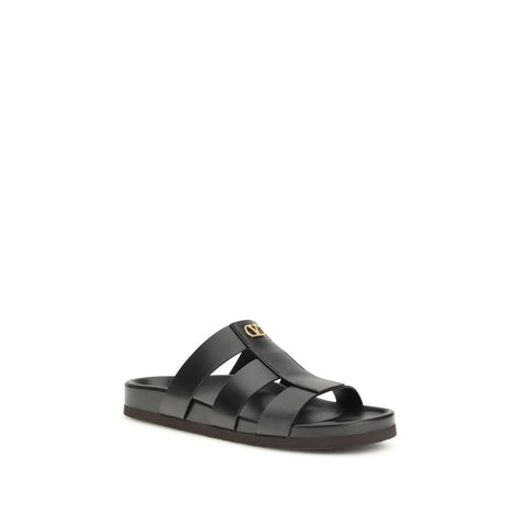 Valentino Garavani Black Calf Leather Bos Taurus Sandals Valentino Garavani