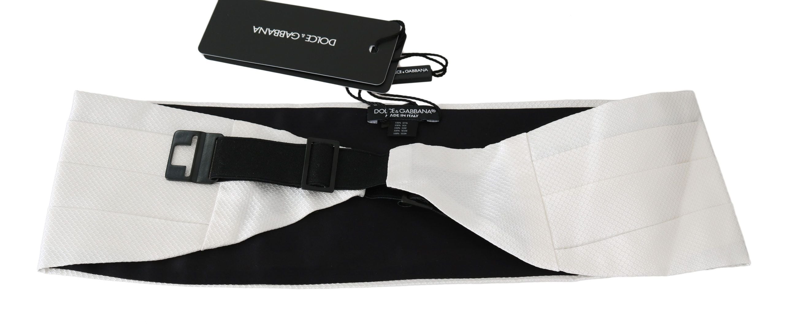 Dolce & Gabbana White Men Waist Belt 100% Silk Cummerbund Dolce & Gabbana
