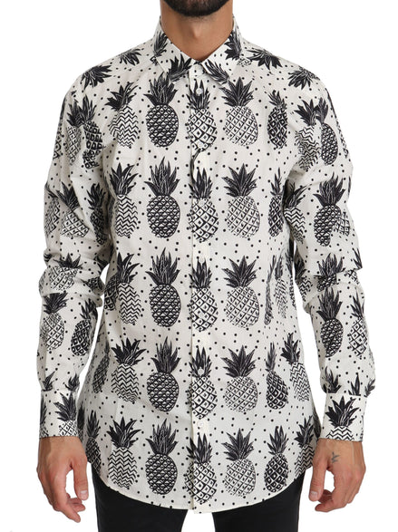 Dolce & Gabbana White Pineapple Cotton Top Shirt Dolce & Gabbana