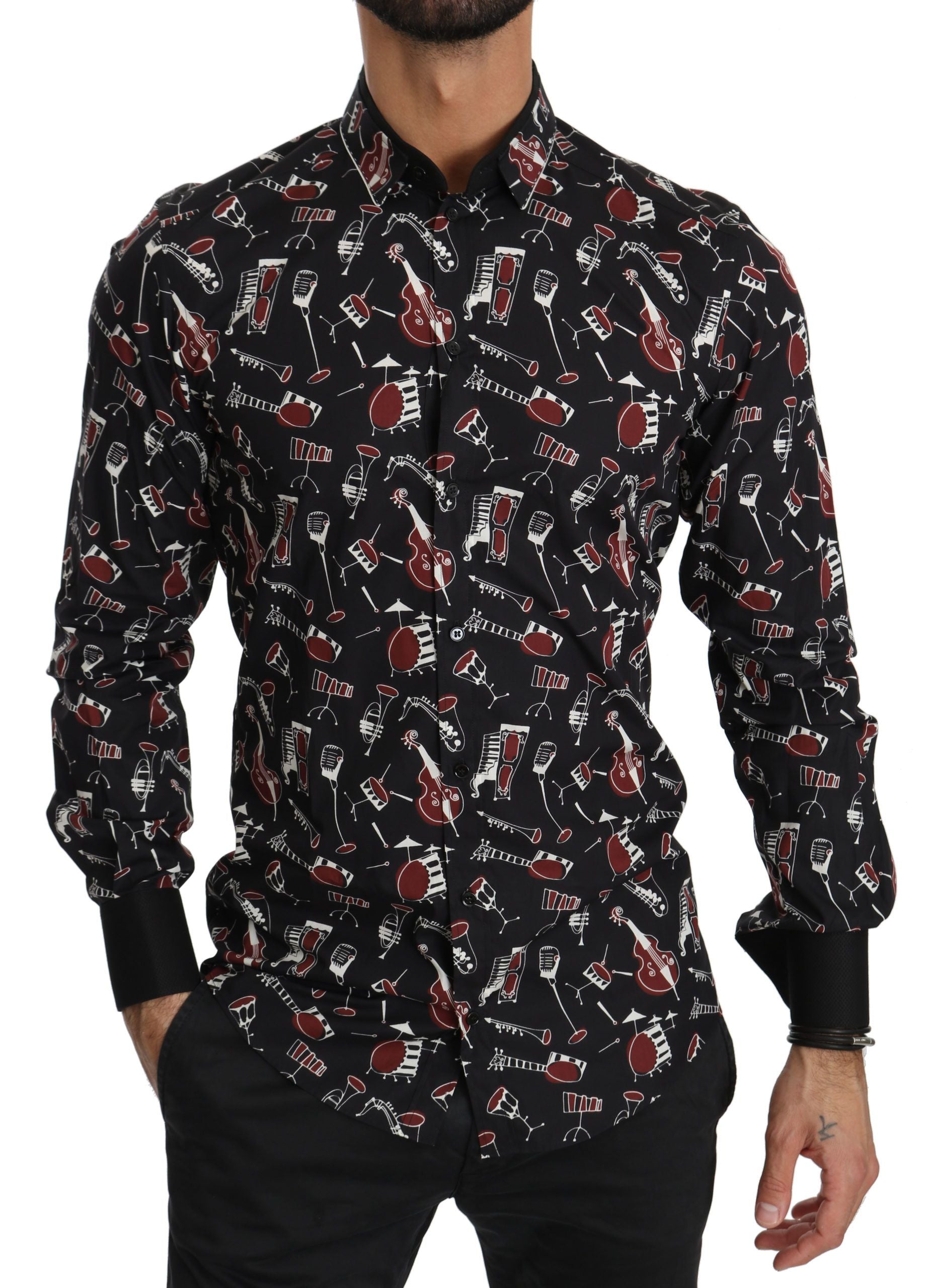 Dolce & Gabbana Black Musical Instrument Slim fit Shirt Dolce & Gabbana