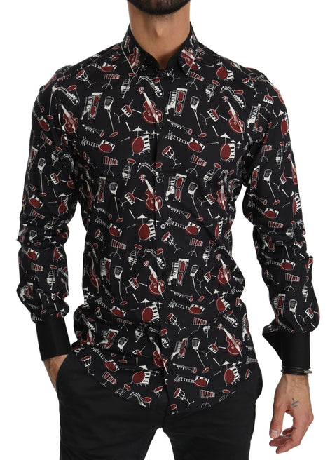 Dolce & Gabbana Black Musical Instrument Slim fit Shirt Dolce & Gabbana