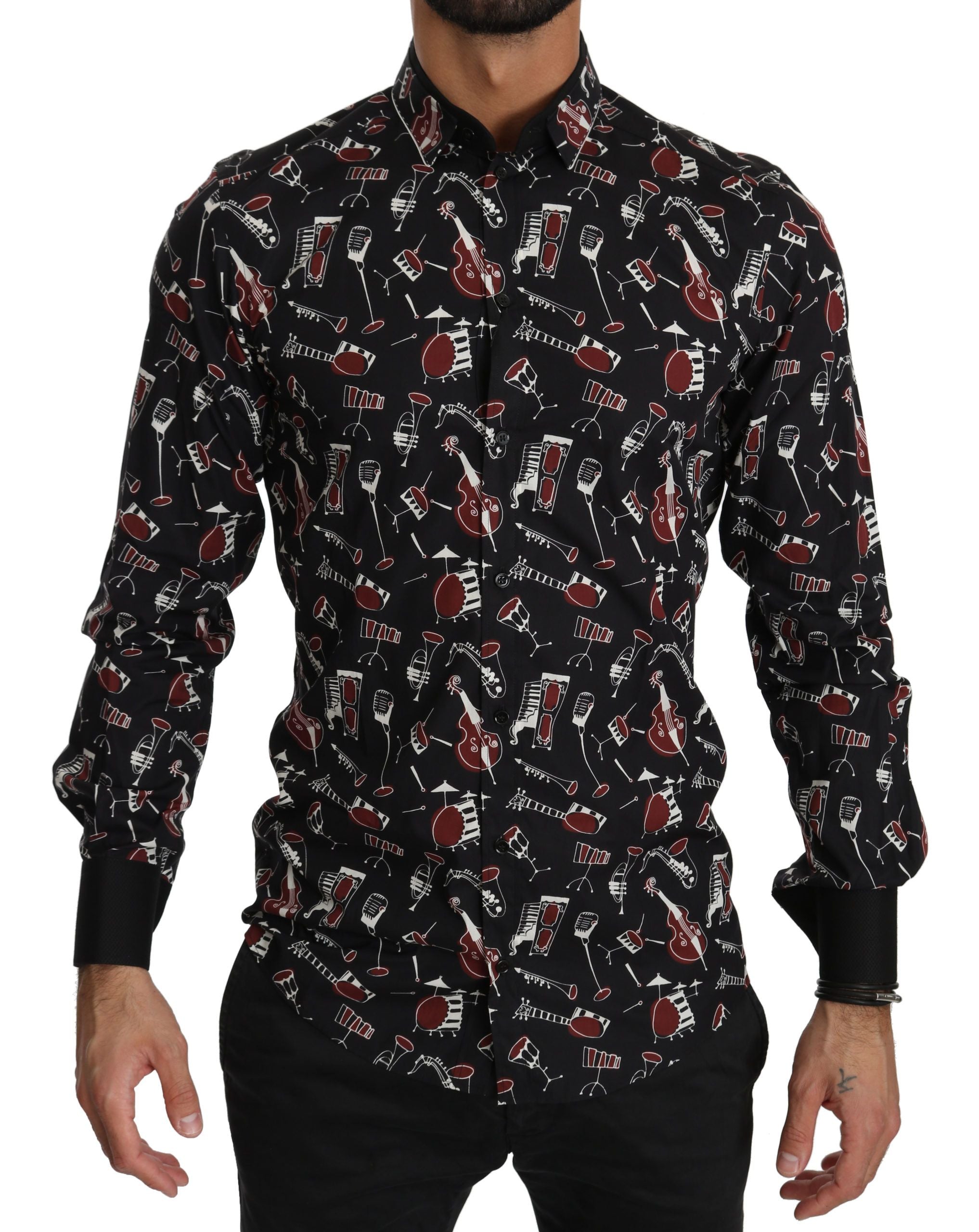 Dolce & Gabbana Black Musical Instrument Slim fit Shirt Dolce & Gabbana