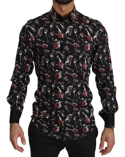 Dolce & Gabbana Black Musical Instrument Slim fit Shirt Dolce & Gabbana