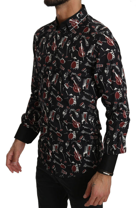 Dolce & Gabbana Black Musical Instrument Slim fit Shirt Dolce & Gabbana