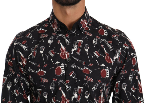 Dolce & Gabbana Black Musical Instrument Slim fit Shirt Dolce & Gabbana