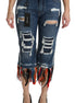 Dolce & Gabbana Blue Feathers Low Waist Cropped Cotton Jeans Dolce & Gabbana