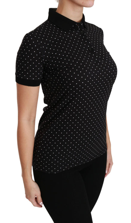 Dolce & Gabbana Black Dotted Collared Polo Shirt Cotton Top Dolce & Gabbana