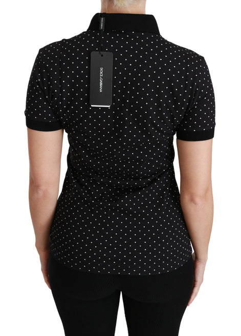 Dolce & Gabbana Black Dotted Collared Polo Shirt Cotton Top Dolce & Gabbana