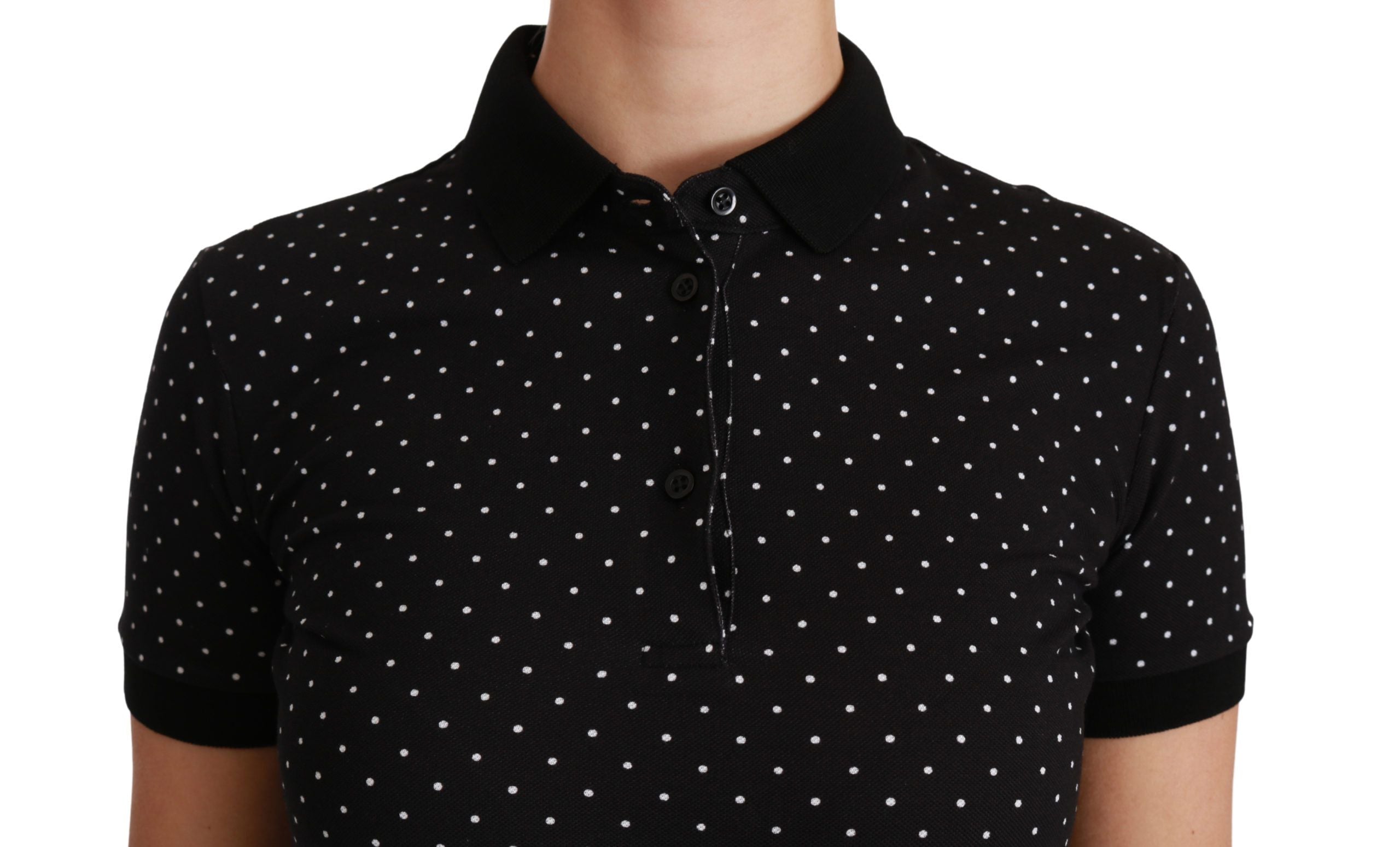 Dolce & Gabbana Black Dotted Collared Polo Shirt Cotton Top Dolce & Gabbana