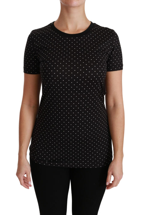 Dolce & Gabbana Black Dotted Crewneck Cotton Top T-shirt Dolce & Gabbana