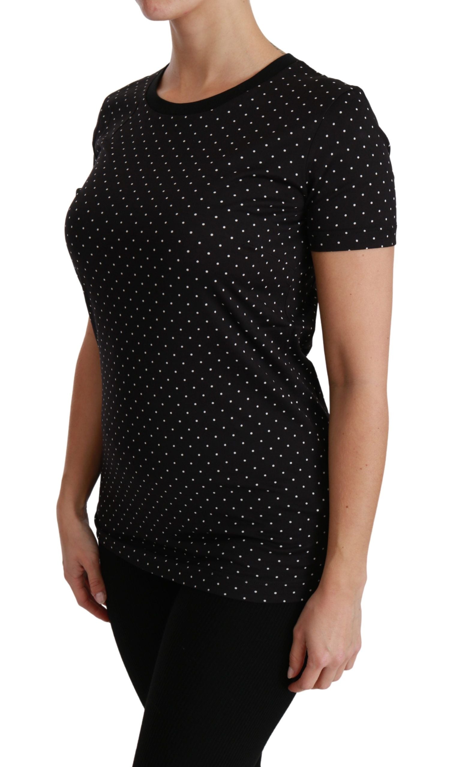 Dolce & Gabbana Black Dotted Crewneck Cotton Top T-shirt Dolce & Gabbana