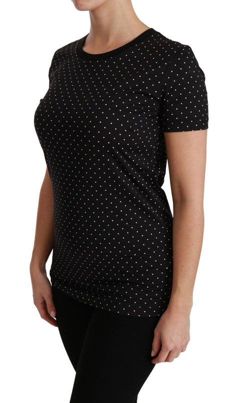 Dolce & Gabbana Black Dotted Crewneck Cotton Top T-shirt Dolce & Gabbana