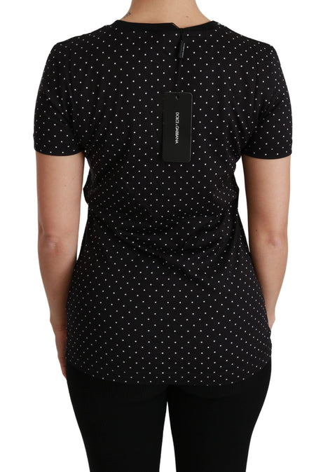 Dolce & Gabbana Black Dotted Crewneck Cotton Top T-shirt Dolce & Gabbana
