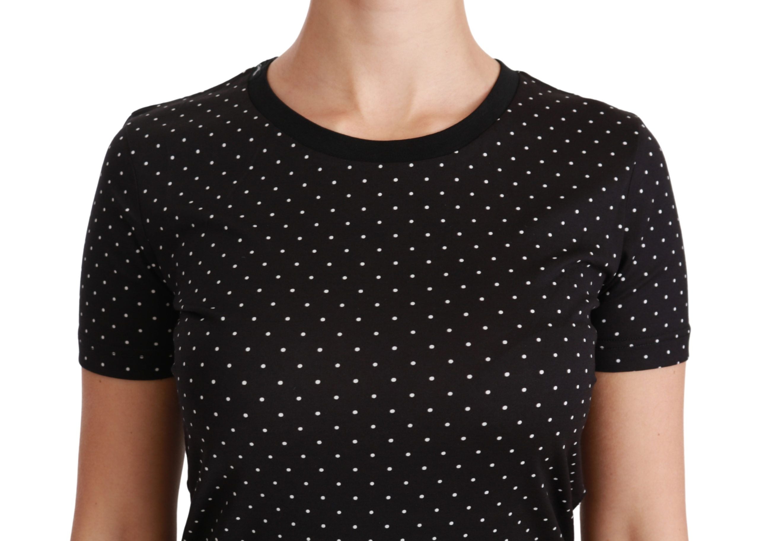 Dolce & Gabbana Black Dotted Crewneck Cotton Top T-shirt Dolce & Gabbana