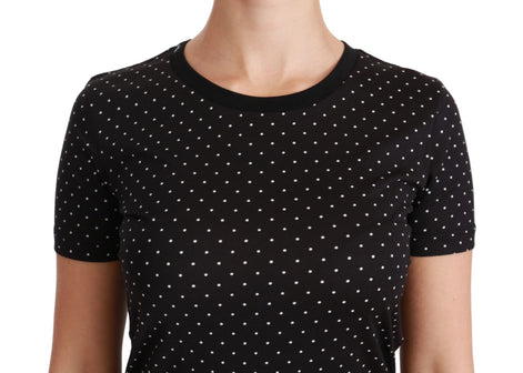 Dolce & Gabbana Black Dotted Crewneck Cotton Top T-shirt Dolce & Gabbana