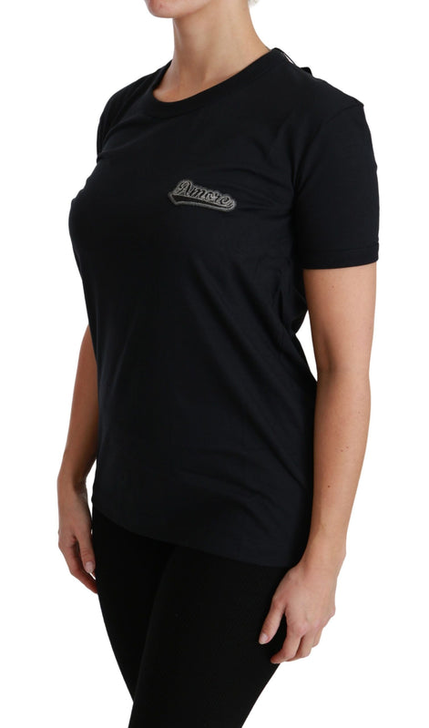 Dolce & Gabbana Blue Amore Patch Crewneck Cotton Top T-shirt Dolce & Gabbana