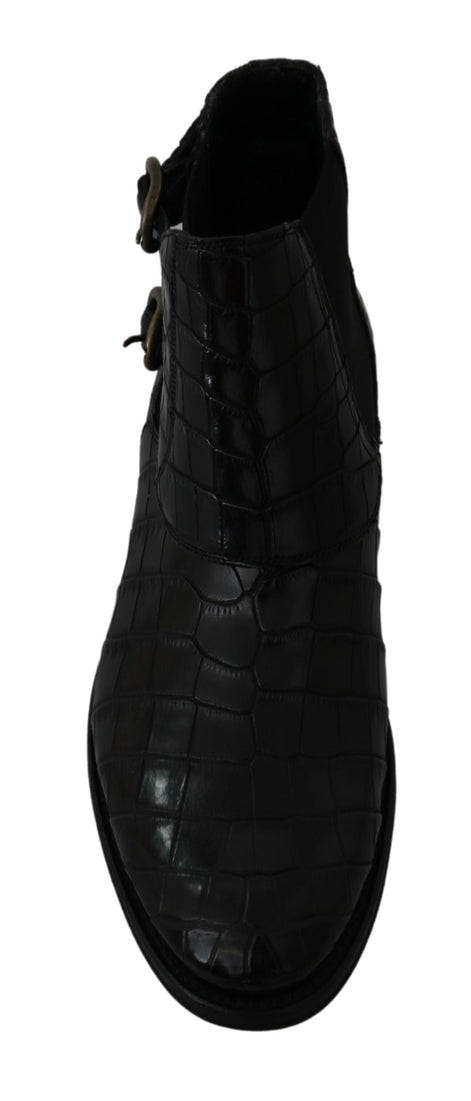 Dolce & Gabbana Black Crocodile Leather Derby Boots Shoes Dolce & Gabbana