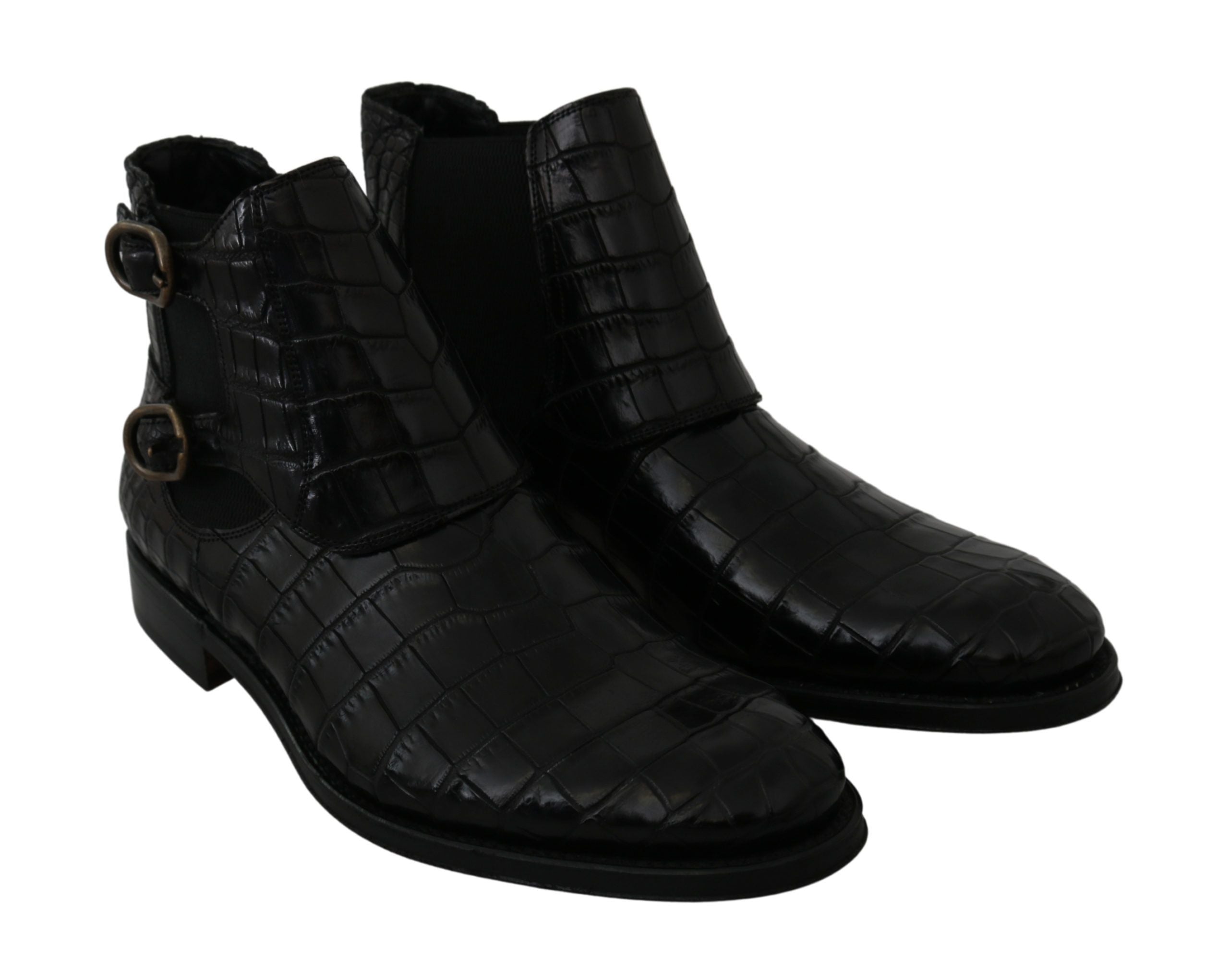Dolce & Gabbana Black Crocodile Leather Derby Boots Shoes Dolce & Gabbana