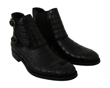 Dolce & Gabbana Black Crocodile Leather Derby Boots Shoes Dolce & Gabbana