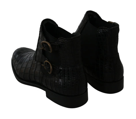Dolce & Gabbana Black Crocodile Leather Derby Boots Shoes Dolce & Gabbana