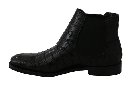 Dolce & Gabbana Black Crocodile Leather Derby Boots Shoes Dolce & Gabbana