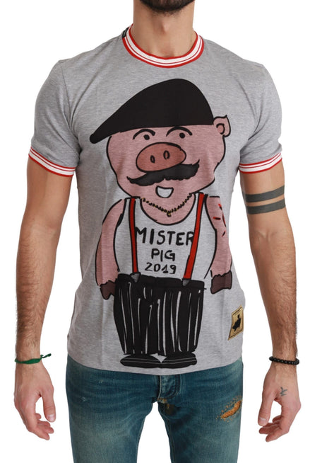 Dolce & Gabbana Gray Cotton Top 2019 Year of the Pig T-shirt Dolce & Gabbana