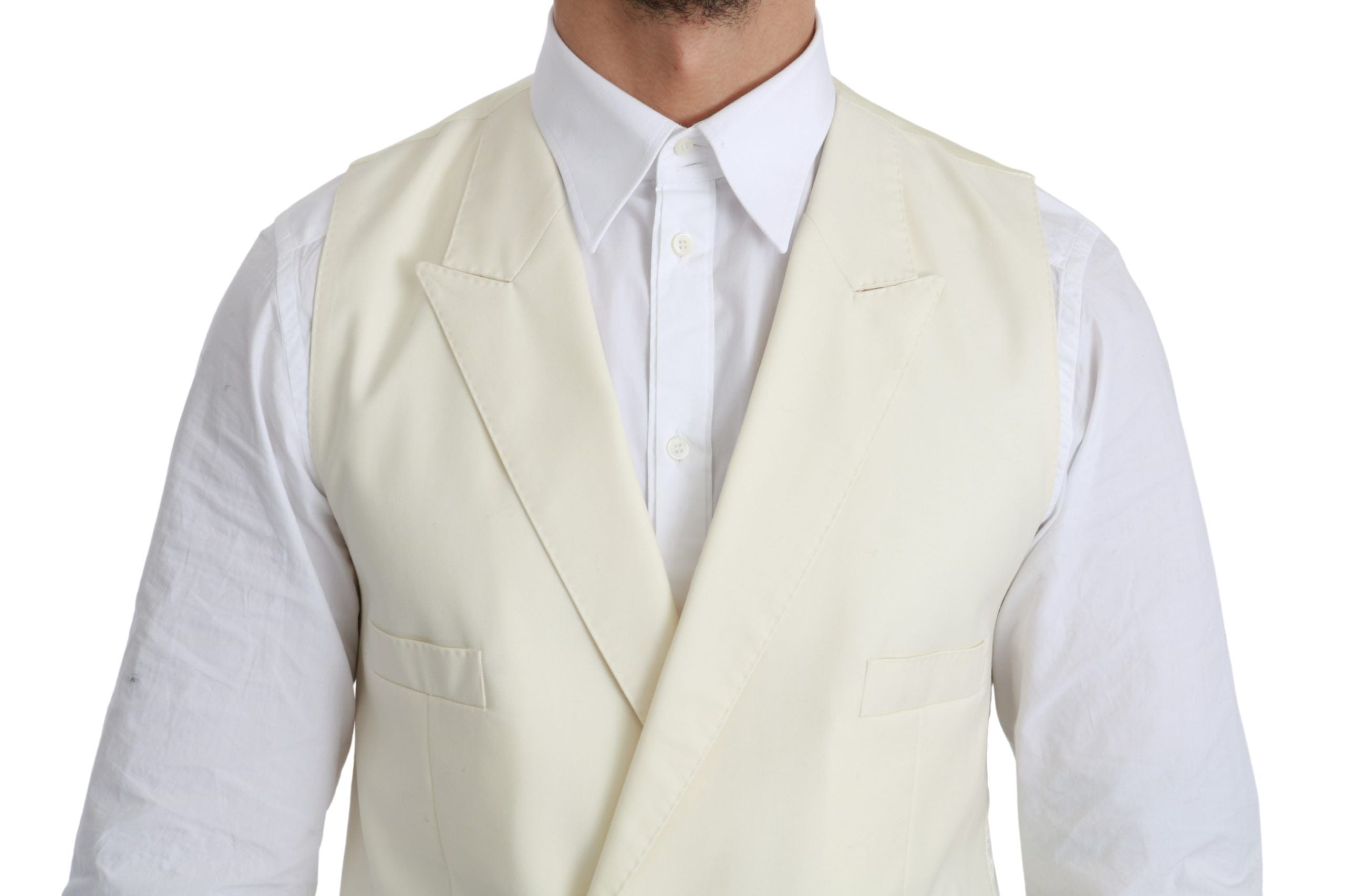 Dolce & Gabbana White Waistcoat Formal Wool  Vest Dolce & Gabbana
