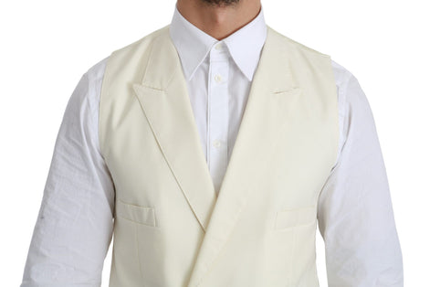 Dolce & Gabbana White Waistcoat Formal Wool  Vest Dolce & Gabbana