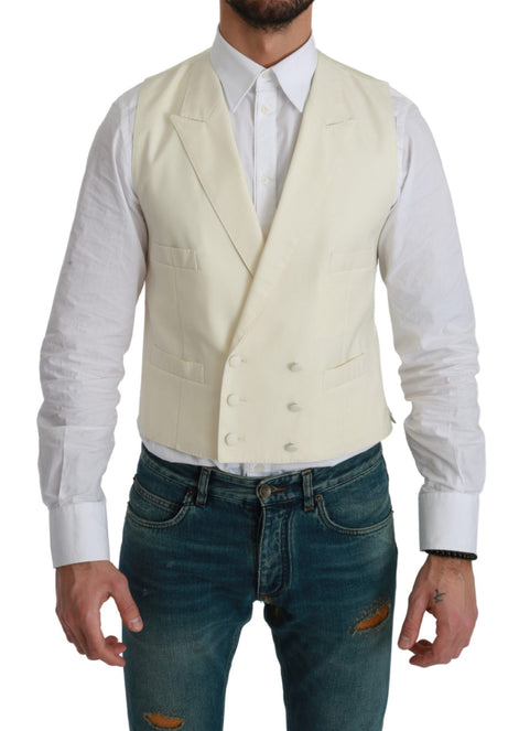 Dolce & Gabbana White Waistcoat Formal Wool  Vest Dolce & Gabbana