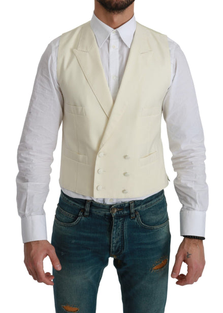 Dolce & Gabbana White Waistcoat Formal Wool  Vest Dolce & Gabbana