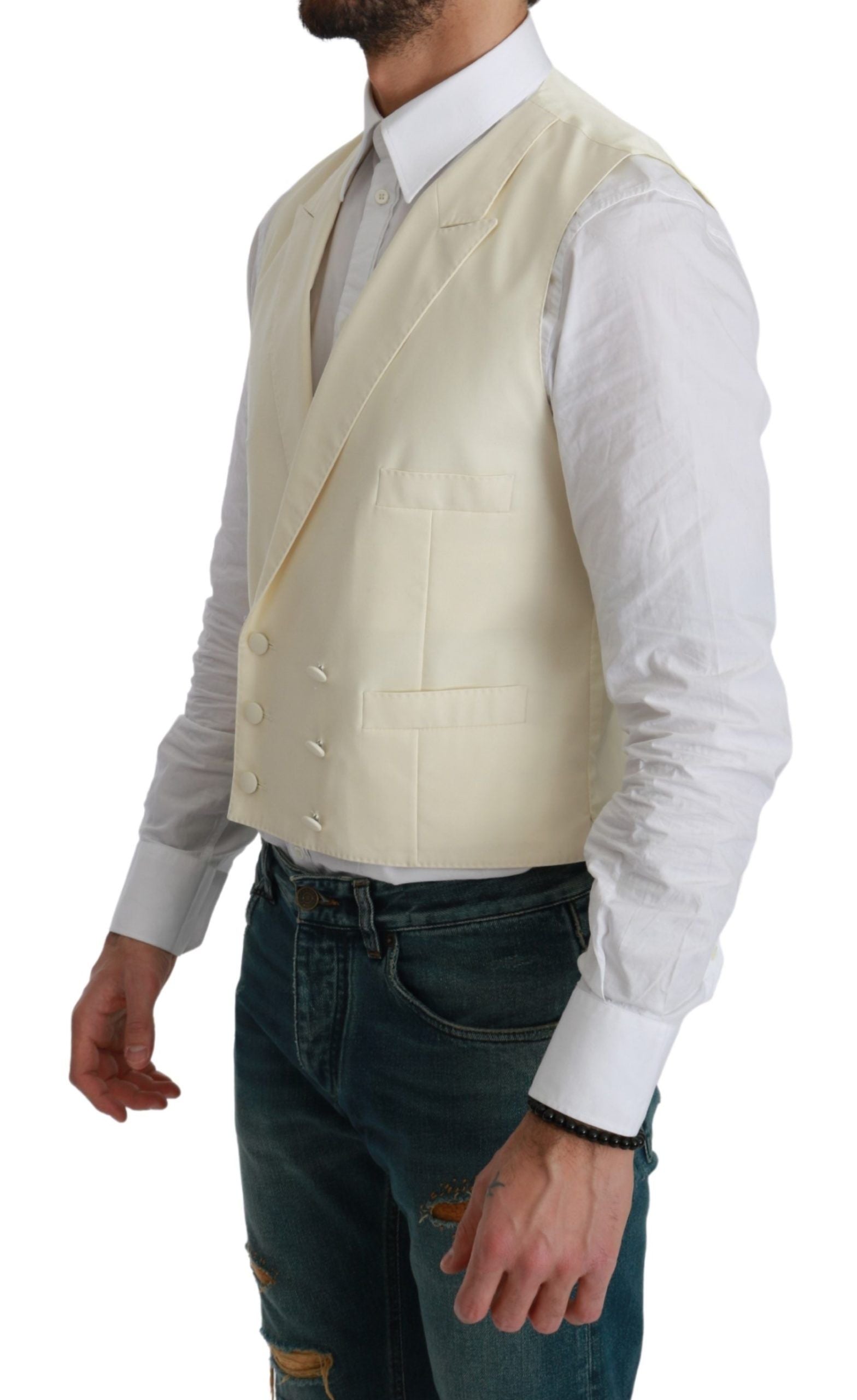 Dolce & Gabbana White Waistcoat Formal Wool  Vest Dolce & Gabbana