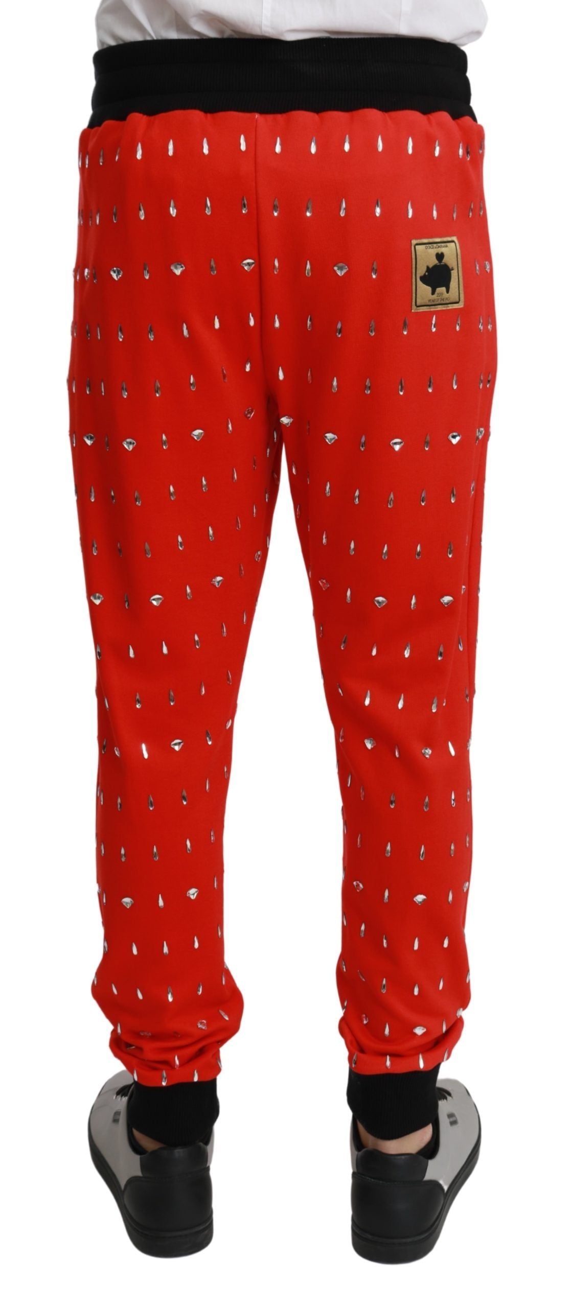 Dolce & Gabbana Red Piggy Bank Cotton Crystal Trousers Pants Dolce & Gabbana