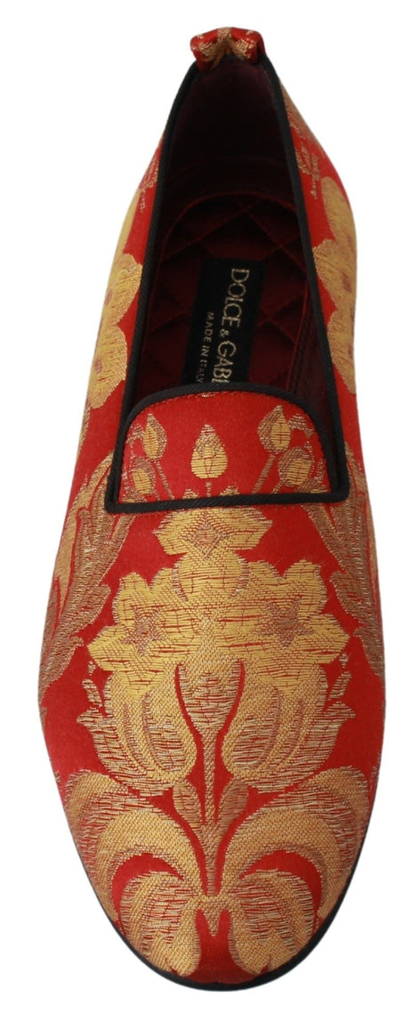 Dolce & Gabbana Red Gold Brocade Slippers Loafers Shoes Dolce & Gabbana