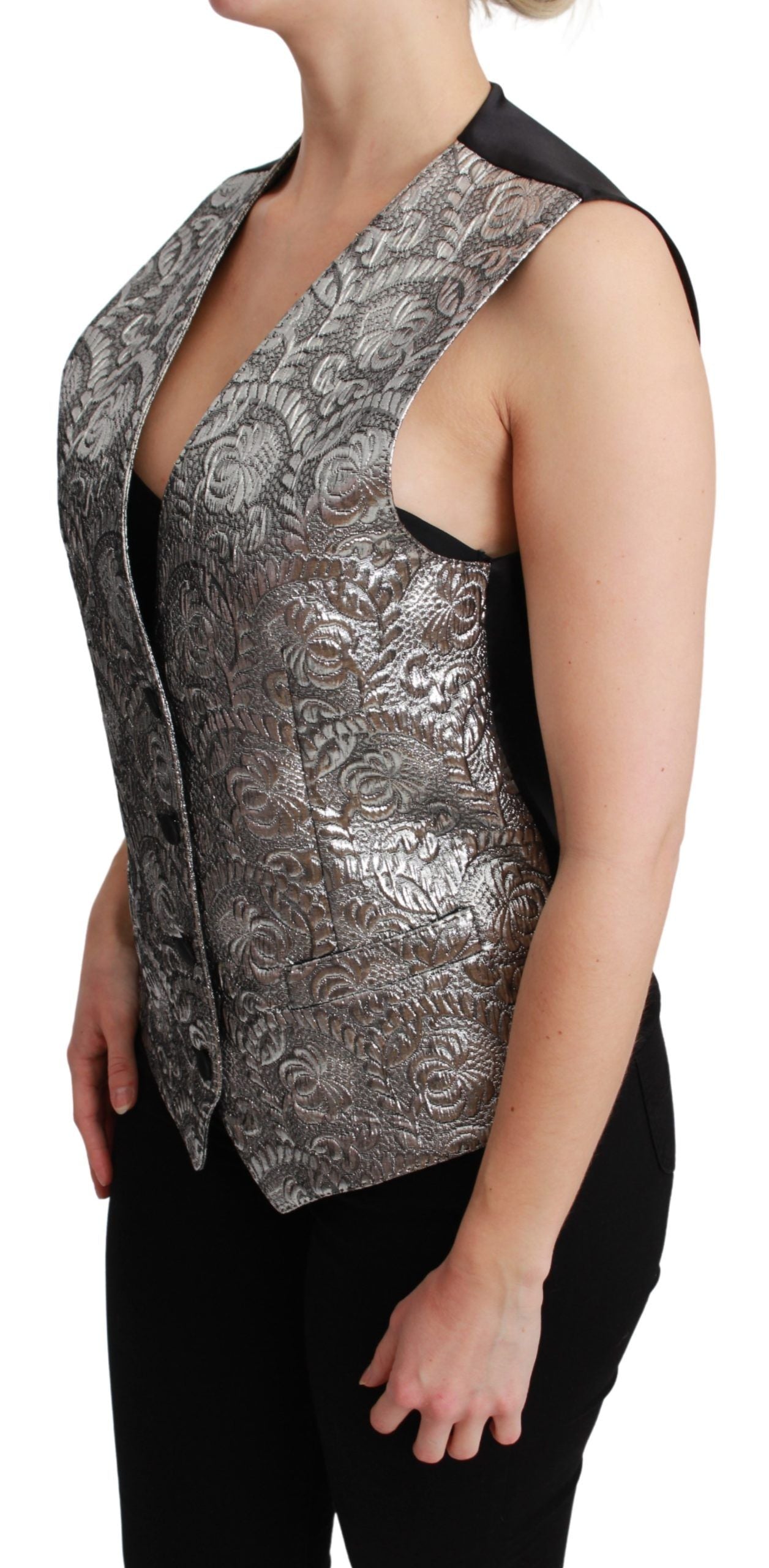 Dolce & Gabbana Silver Brocade Sleeveless Metallic Top Dolce & Gabbana
