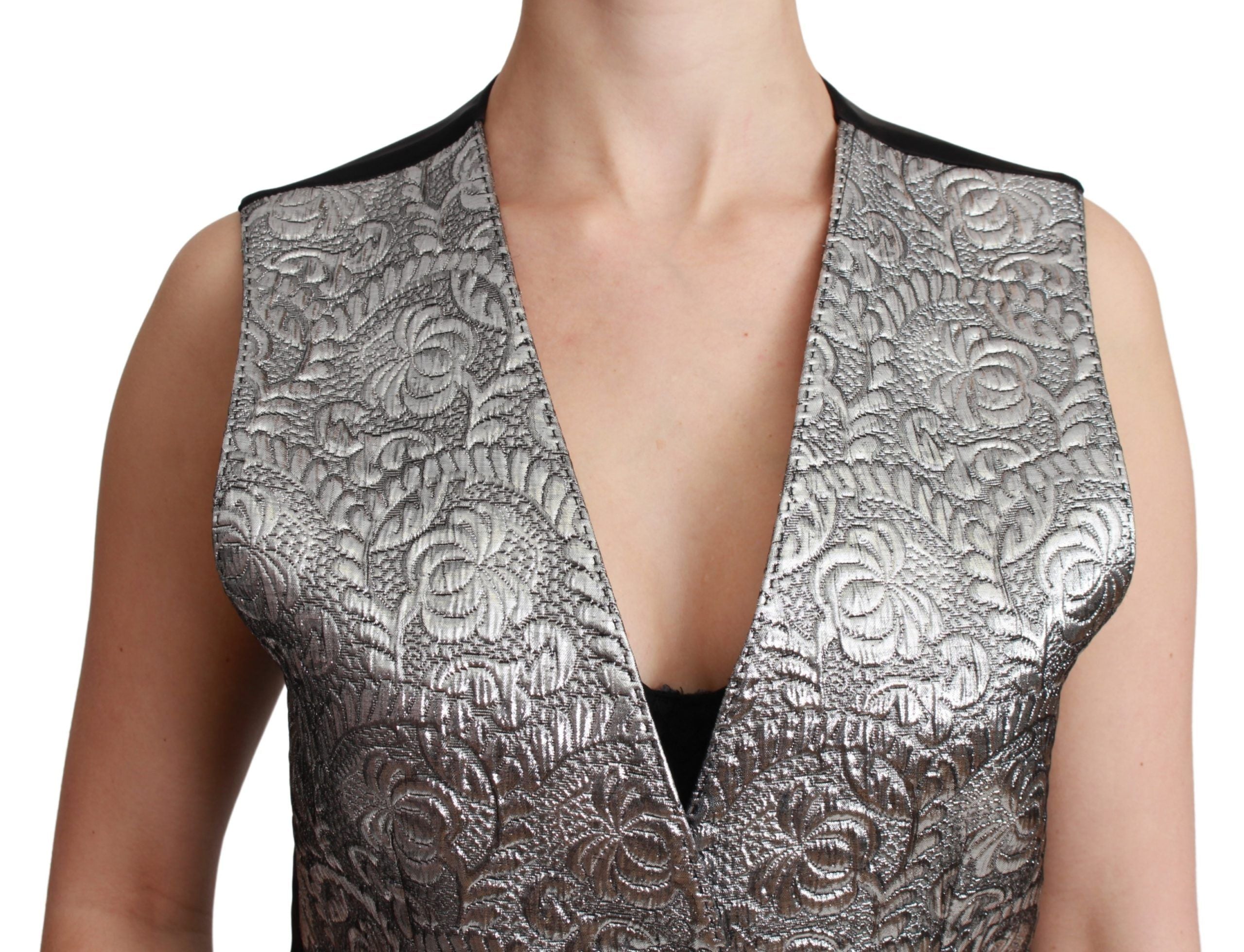 Dolce & Gabbana Silver Brocade Sleeveless Metallic Top Dolce & Gabbana