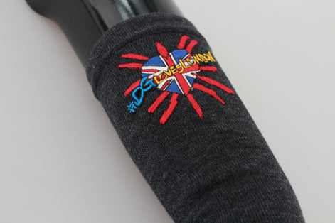 Dolce & Gabbana Gray #DGLovesLondon Embroidered Virgin Wool Gloves Dolce & Gabbana