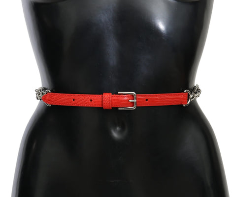 Dolce & Gabbana Red Leather Roses Floral Silver Waist Belt Dolce & Gabbana