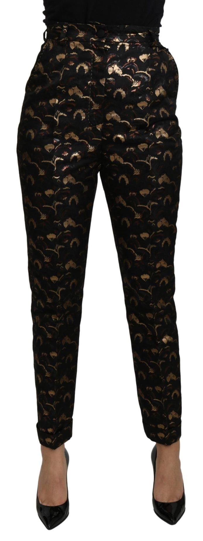 Dolce & Gabbana Black Gold Brocade High Waist Pants Dolce & Gabbana