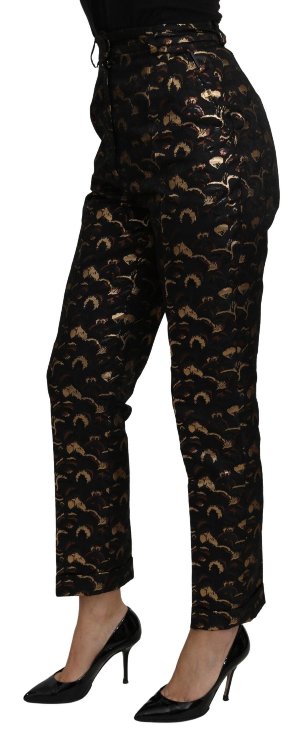 Dolce & Gabbana Black Gold Brocade High Waist Pants Dolce & Gabbana