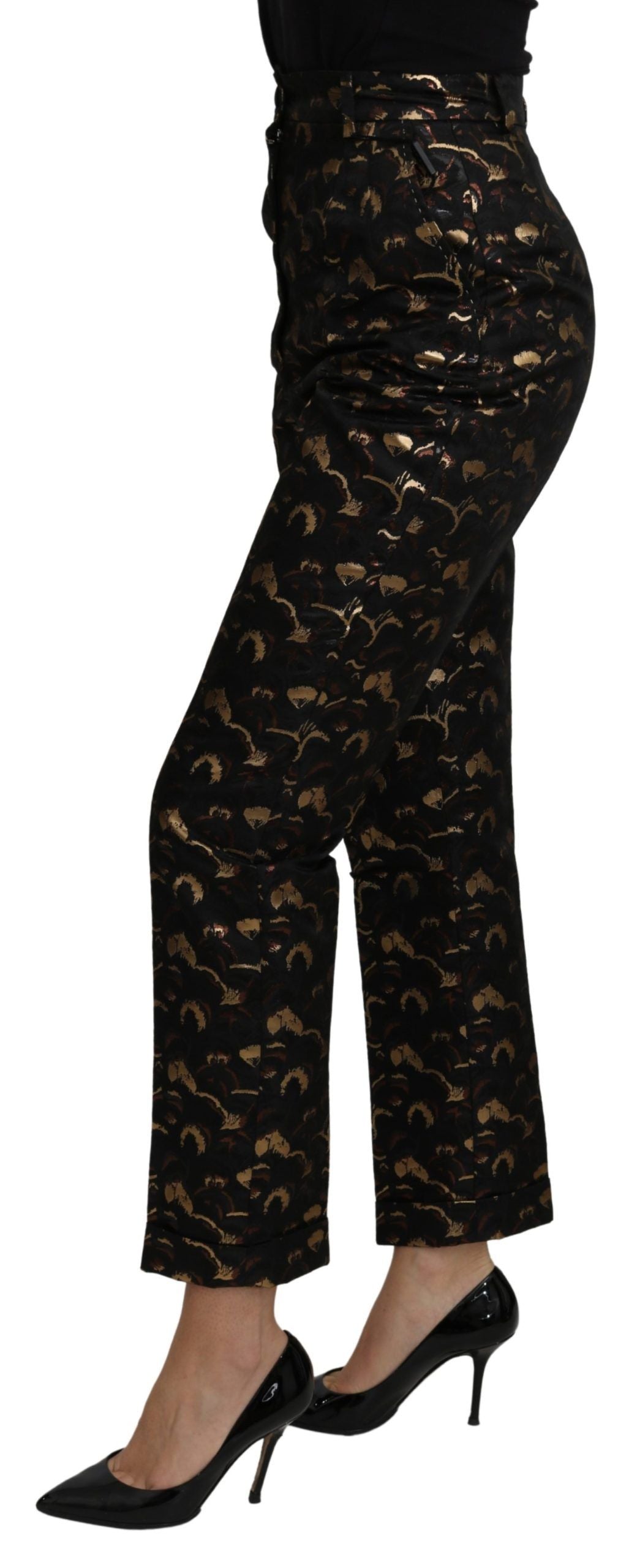 Dolce & Gabbana Black Gold Brocade High Waist Pants Dolce & Gabbana