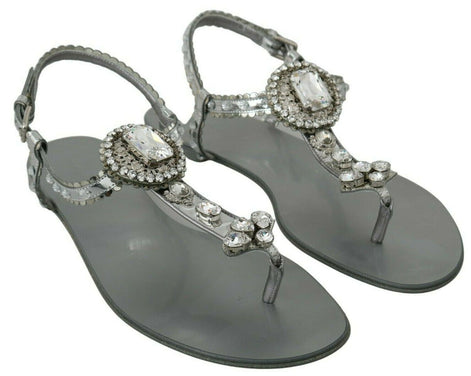 Dolce & Gabbana Silver Crystal Sandals Flip Flops Shoes Dolce & Gabbana