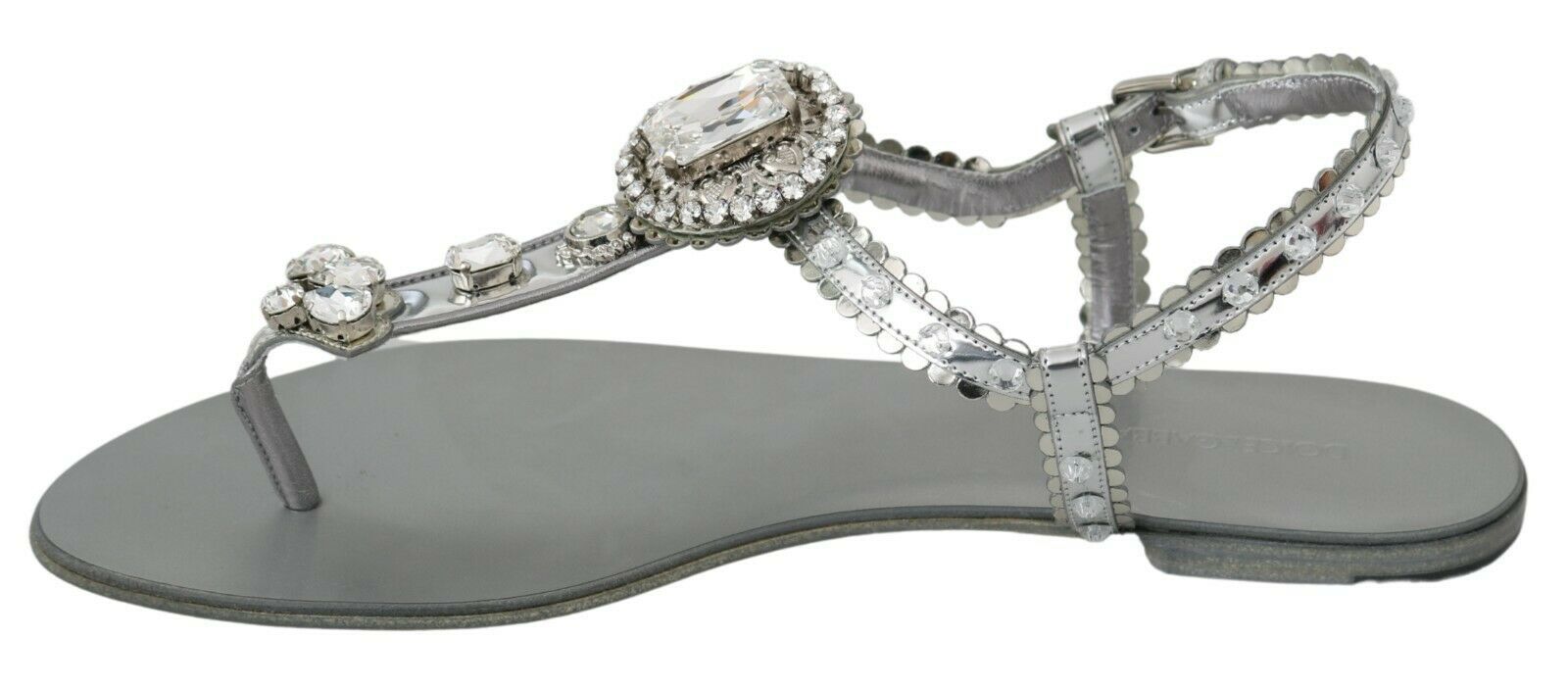Dolce & Gabbana Silver Crystal Sandals Flip Flops Shoes Dolce & Gabbana