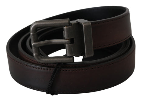 Dolce & Gabbana Solid Brown Leather Gray Buckle Belt Dolce & Gabbana
