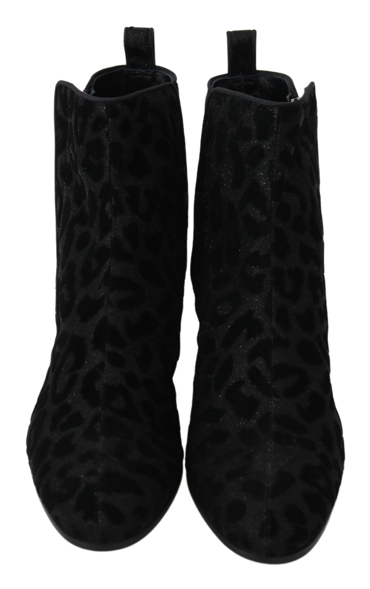 Dolce & Gabbana Black Leopard Short Boots Zipper Shoes Dolce & Gabbana