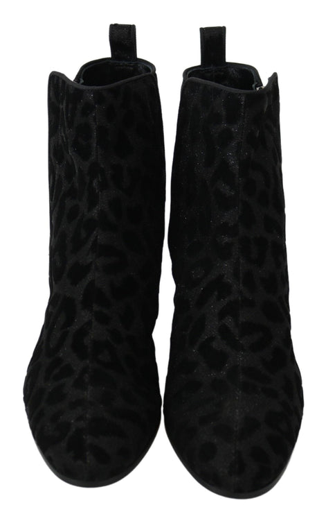 Dolce & Gabbana Black Leopard Short Boots Zipper Shoes Dolce & Gabbana